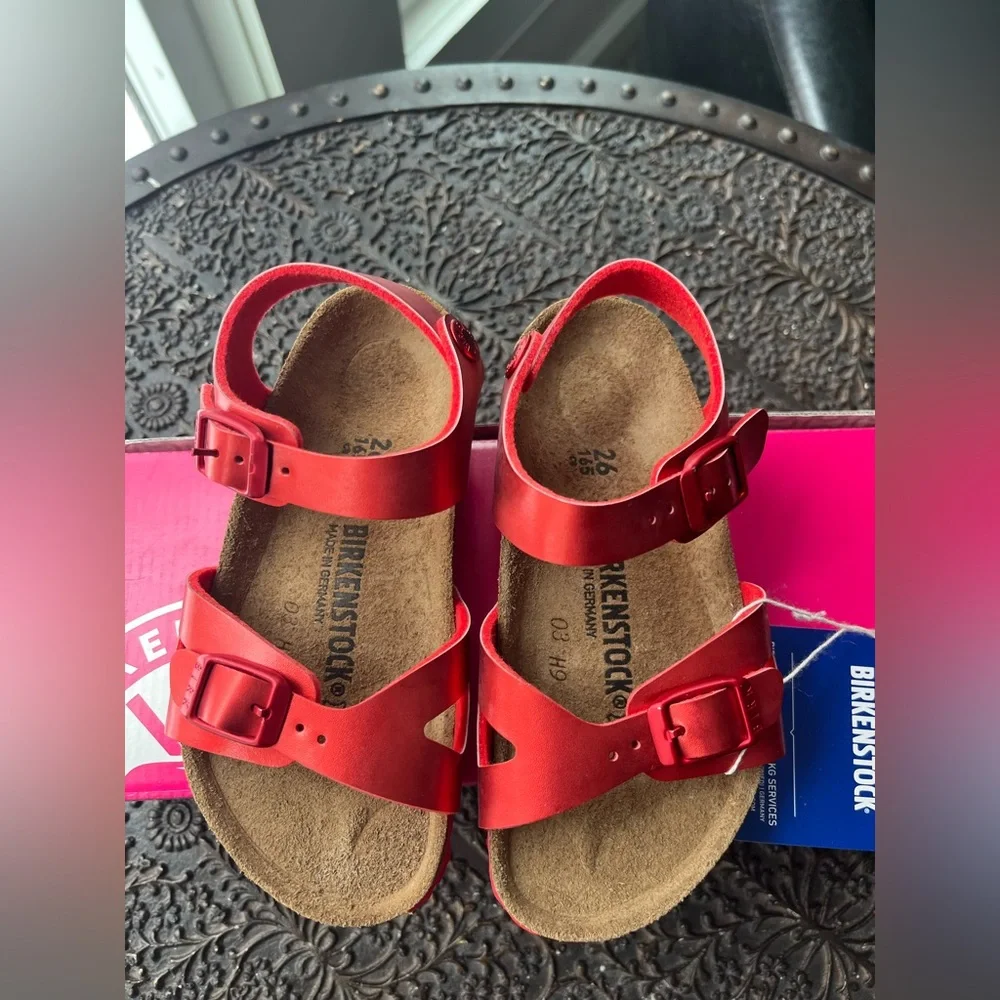 BIRKENSTOCK RIO KIDS SOFT METALLIC RED SANDALS 26 EU 8 US - Picture 6 of 8